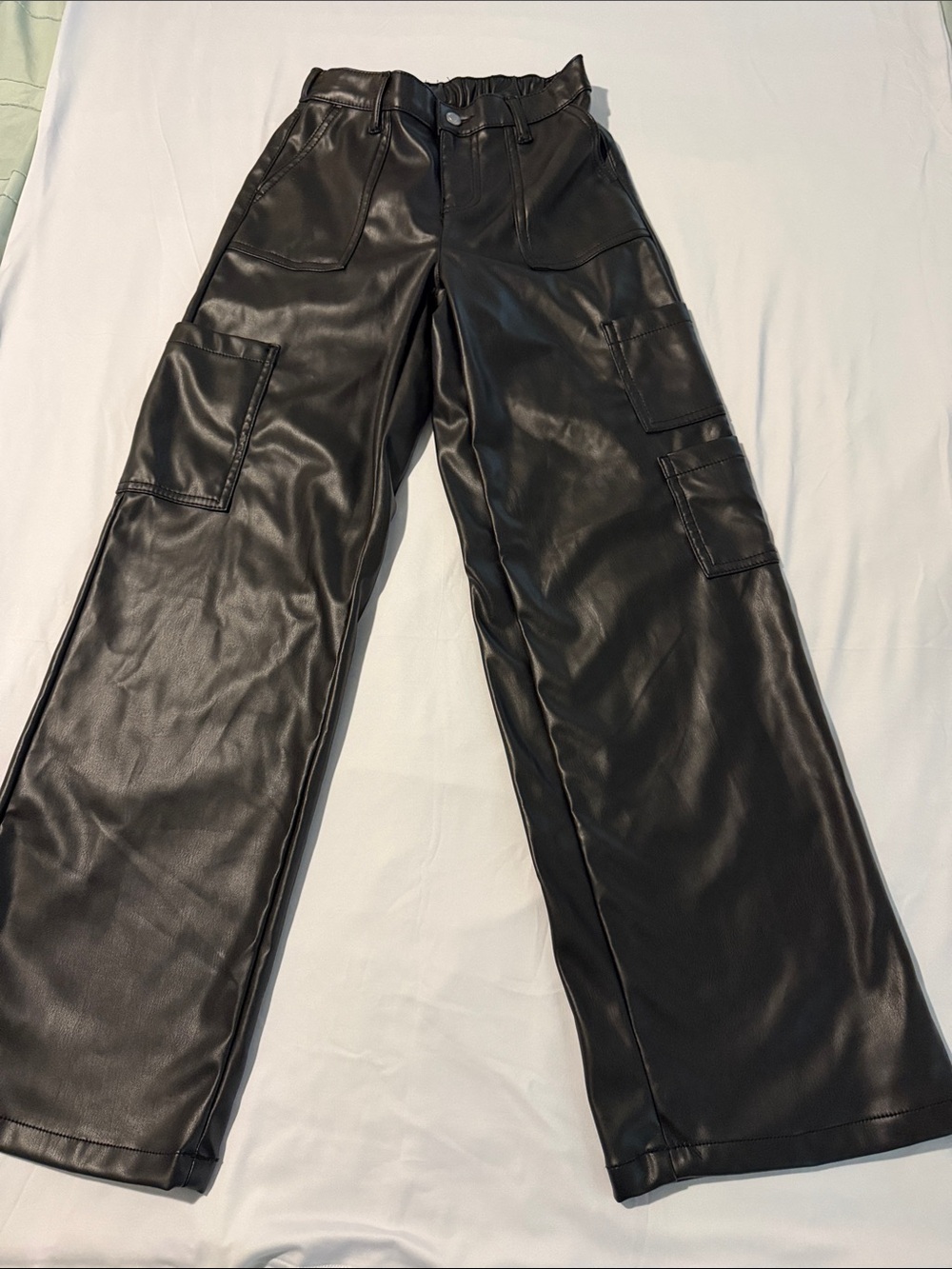No Boundaries Black Faux Leather Wide-Leg Cargo Jeans